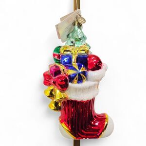 Christopher Radko Holiday Celebrations Santa stocking Glass Ornament Target 7.5"